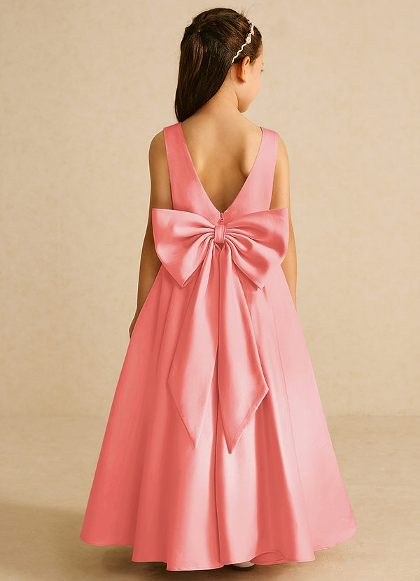 Azazie Pipsy Flower Girl Dresses Coral A-Line Bow Matte Satin Dress image1