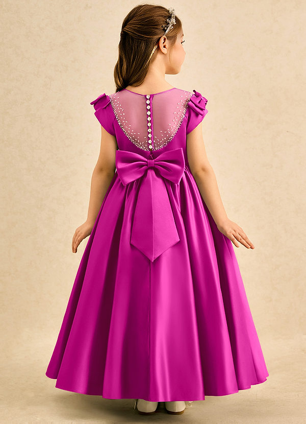 Azazie Toffee Abiti da Damigella Bambina Abito Stile Principessa in Raso Opaco Fiocco Fucsia image1