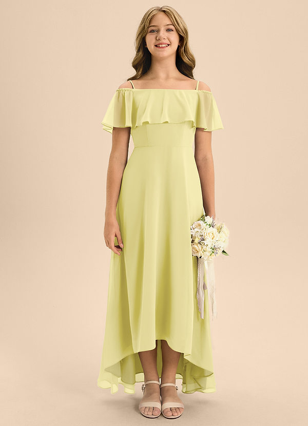 Azazie Maggie Junior A-Linie Schulterfrei Chiffon Kleid Zitronensorbet image1