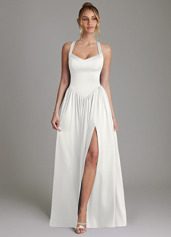 Azazie Francis Bridesmaid Dresses White A-Line Corset Stretch Satin Dress image1