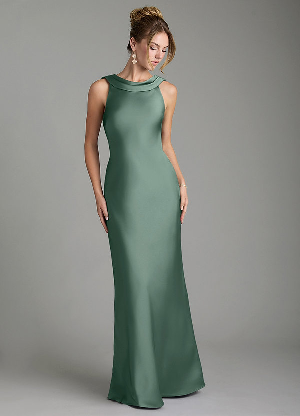 Azazie Aussie Bridesmaid Dresses Eucalyptus Sheath Pleated Stretch Satin Dress image1