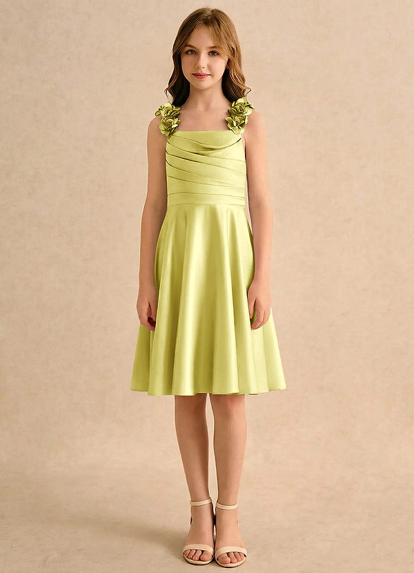 Azazie Resa Girls Formal Sukienki dla dziewczynek sypiących kwiaty Linia A Pofałdowany Matowy satynowy Długość do kolan Sukienka image1