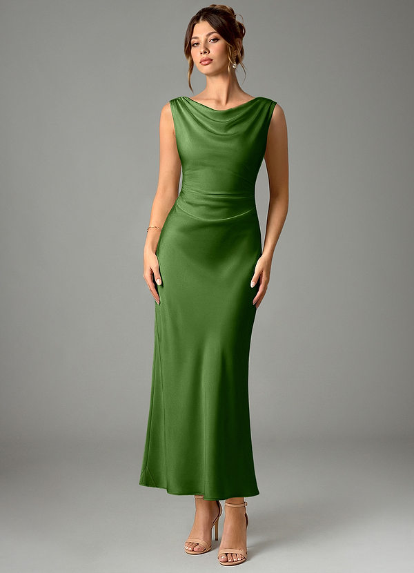 Azazie Kieryn Robes de demoiselle d'honneur Robe Sirène en Satin extensible Plissée Basilic image1
