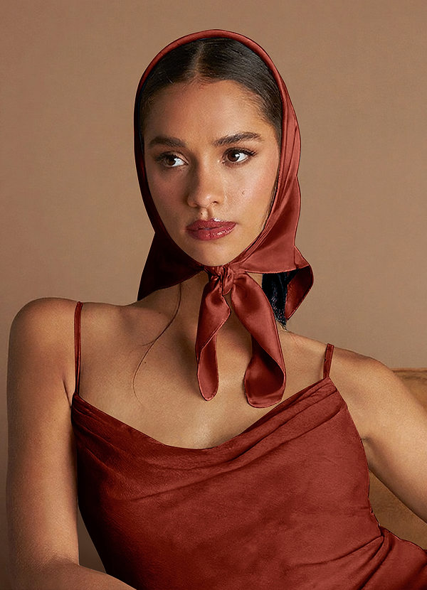 front Matching Color Stretch Satin Scarf