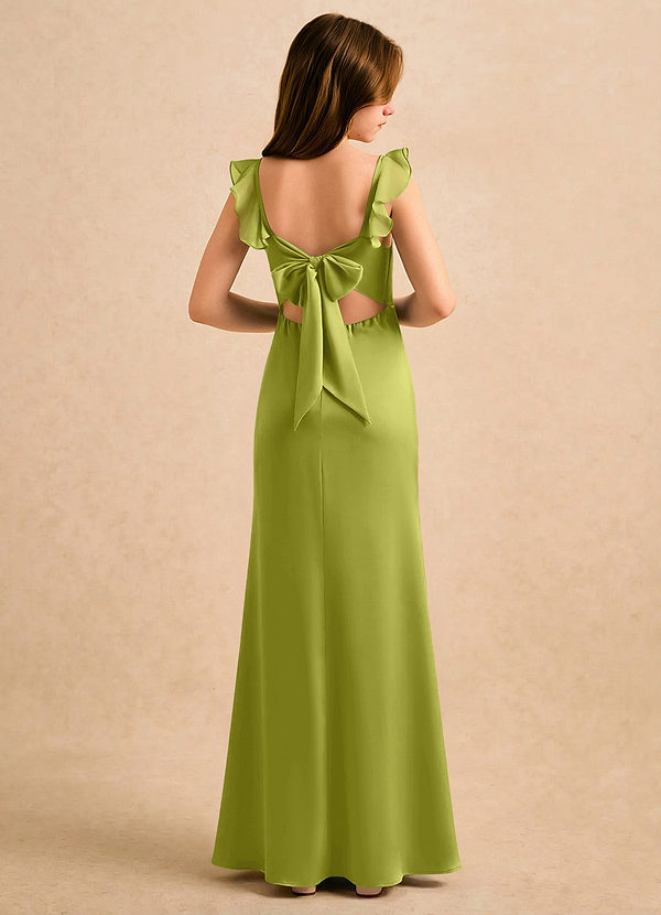 Azazie Novalie Girls Formal Flower Girl Dresses Lemongrass Mermaid Bow Stretch Satin Dress image1
