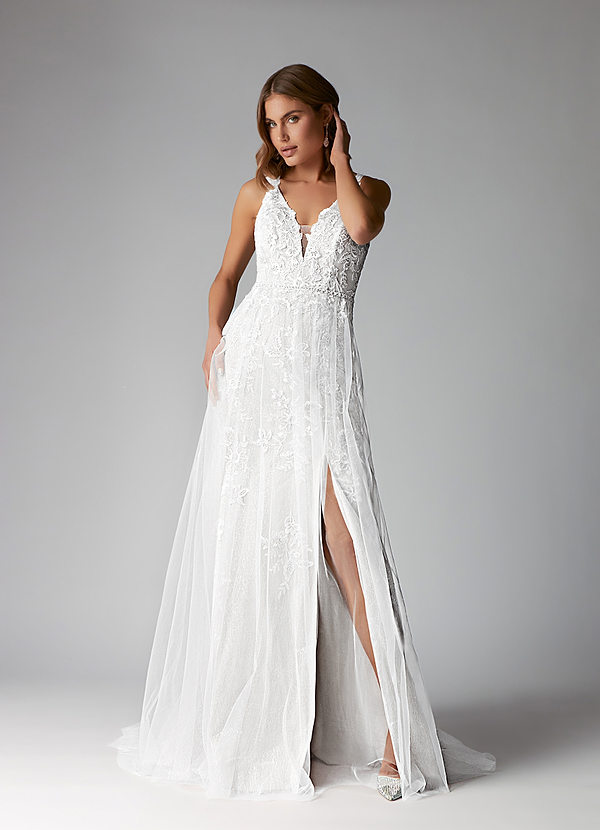 Azazie Jasmina Wedding Dresses A-Line Sequins Tulle Sweep Train Dress image1