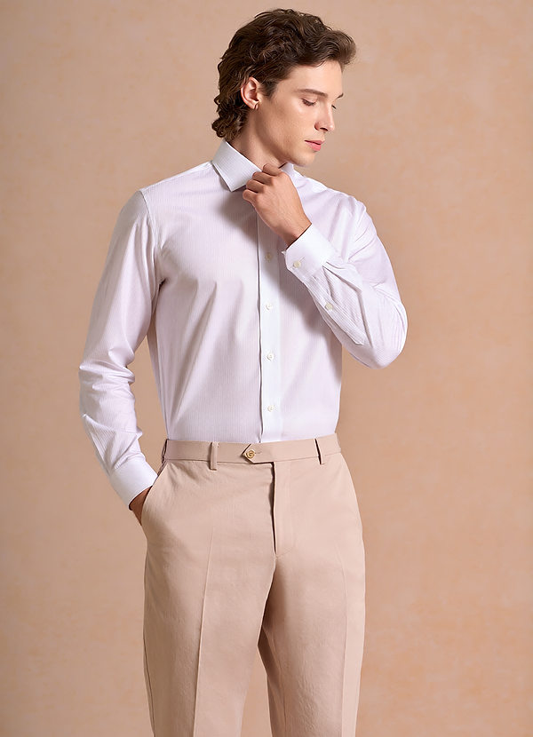 front Aiden Blanco Crujiente Camisa de vestir a rayas 100 % algodón que no necesita planchado