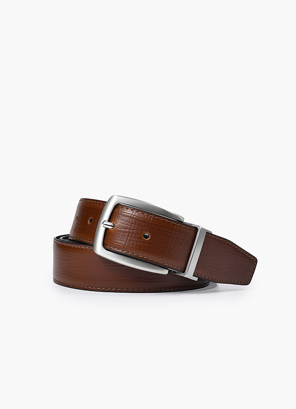front Cinturón reversible de cuero texturizado para hombre