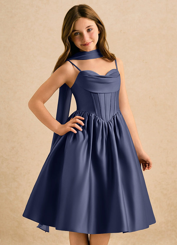 Azazie Shona Girls Formal Bloemenmeisjes Jurken A-Lijn Jurk van Mat Satijn Sweetheart Halslijn Stormachtig image1