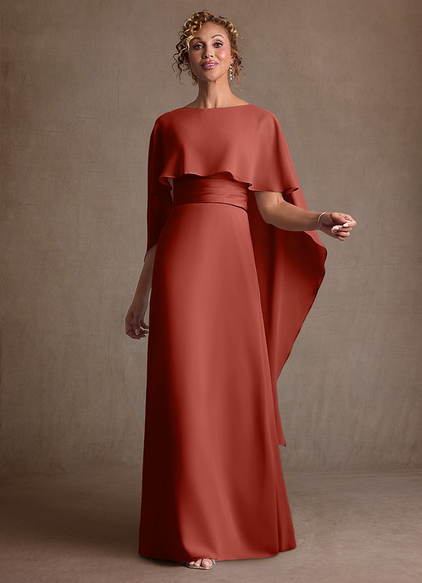 Azazie Marilla Mother of the Brides Dresses Terracotta A-Line Pleated Chiffon Dress image1