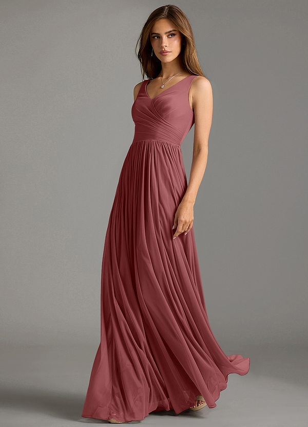 Azazie Keyla Bridesmaid Dresses Amethyst A-Line Pleated Mesh Dress image1