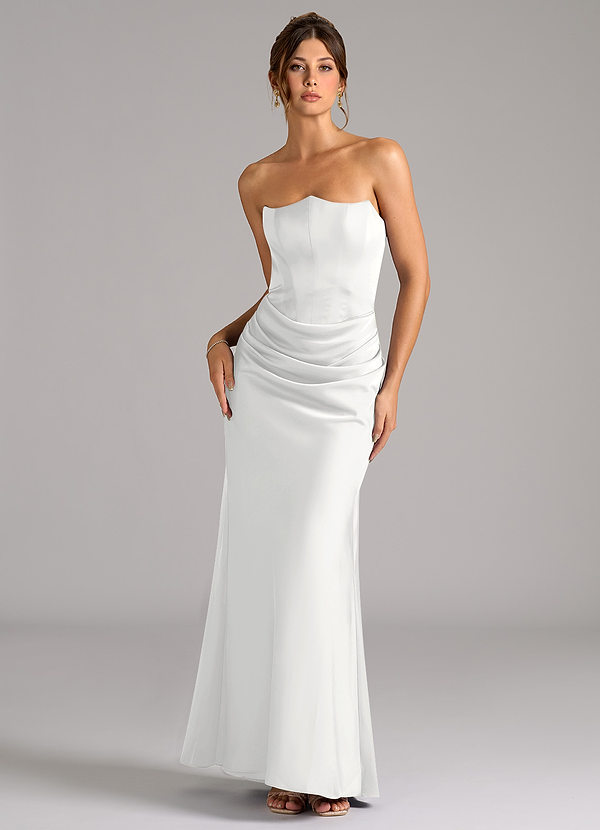 Azazie Debby Bruidsmeisjes Jurken Converteerbaar Jurk van Stretch Satijn met Zeemeermin Strapless Wit image1