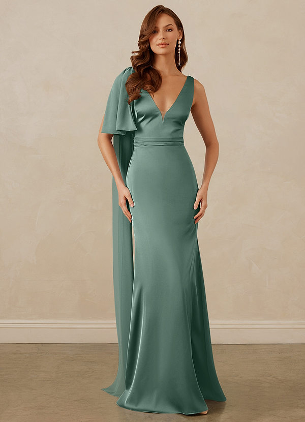 Christian Siriano Bridal for Azazie 1011 Brautjungfernkleider Meerjungfrau-Linie Schleifen Stretch-Satin Kleid Eukalyptus image1