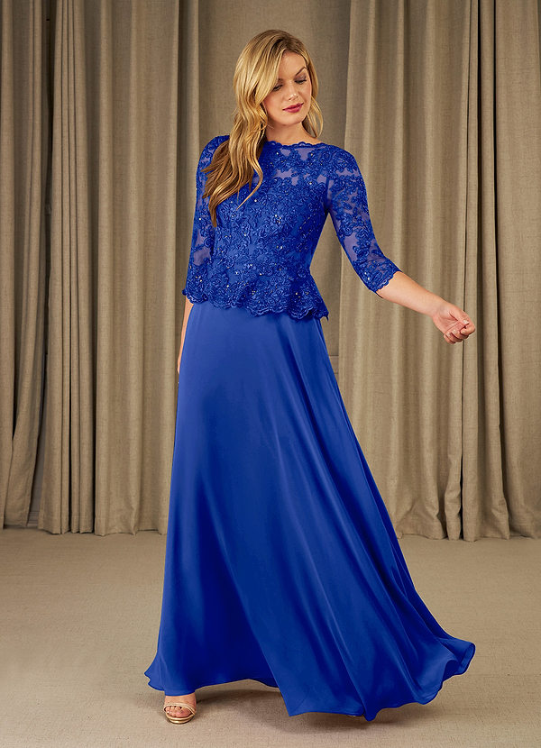 Azazie Averie Brautmutterkleider A-Linie Bootshals Pailletten Chiffon Kleid Königsblau image1