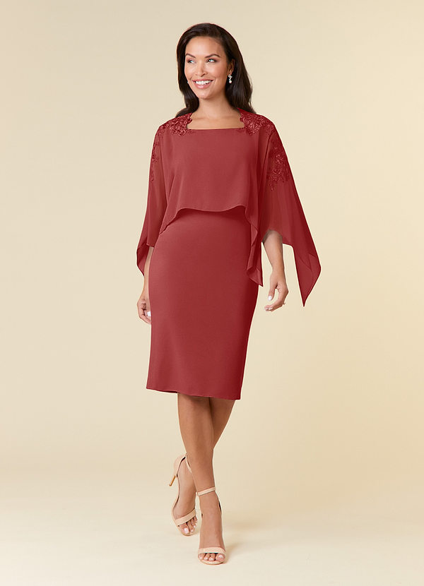 Azazie Maryam Robe Mère de la Mariée & du Marié Robe Fourreau en Mousseline de soie Dentelle Rouille image1