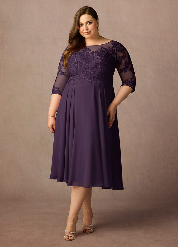 Azazie Marge Mother of the Brides Dresses Plum A-Line Scoop Lace Chiffon Dress image1
