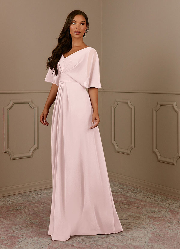 Azazie Oksana Brautmutterkleider A-Linie V-Hals Gefaltet Chiffon Kleid Zartrosa image1
