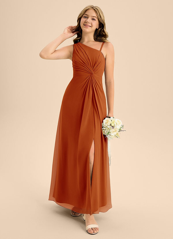 Azazie Brooke Junior Abito A-Line in Chiffon Spacco Laterale Paprika image1