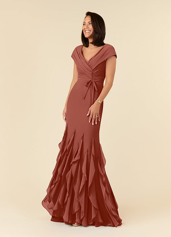 Azazie Bailora Mother of the Brides Dresses Auburn Mermaid Ruched Chiffon Dress image1