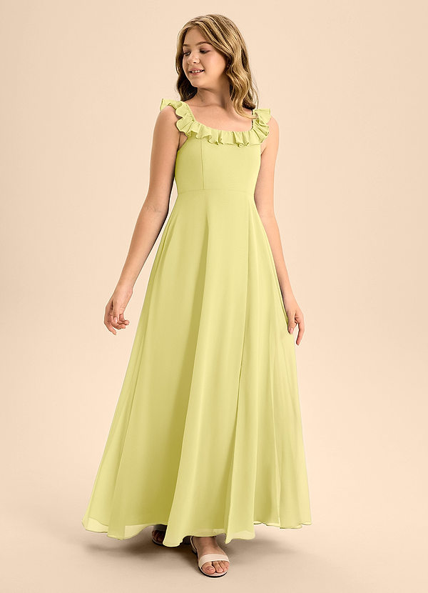 Azazie Callie Junior Abito A-Line in Chiffon Increspato Sorbetto Al Limone image1