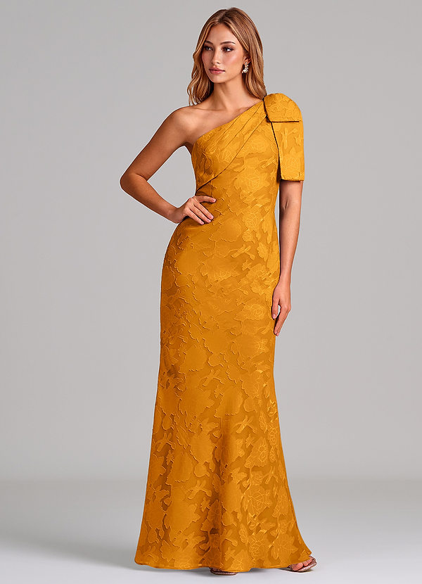 Azazie Yuanna Suknie dla druhen Syrena Jedno ramię Kwiatowe wypalenie Do ziemi Sukienka image1