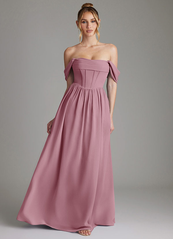 Azazie Caterina Bridesmaid Dresses Vintage Mauve A-Line Corset Chiffon Dress image1