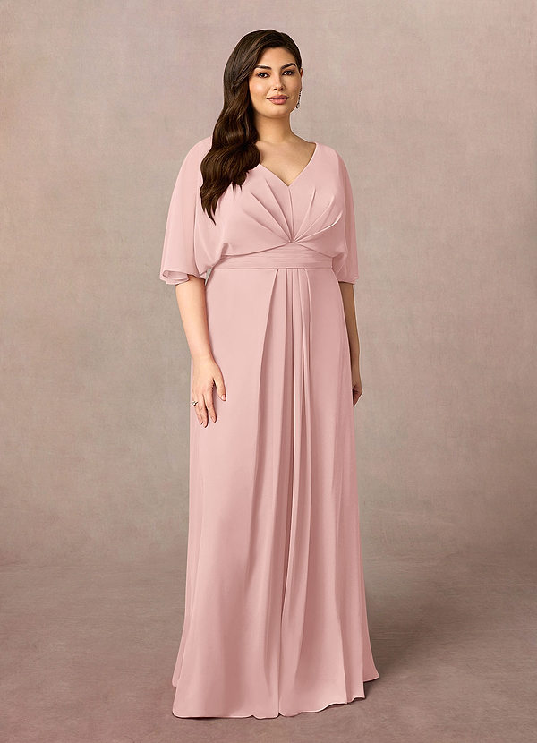 Azazie Oksana Klänningar till brudens mor Klä A-Line i Chiffong V-ringad plisserad Puderrosa image1