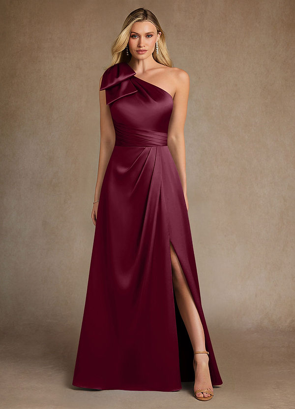 Azazie Easton Mother of the Brides Dresses Mulberry A-Line One Shoulder Stretch Satin Dress image1