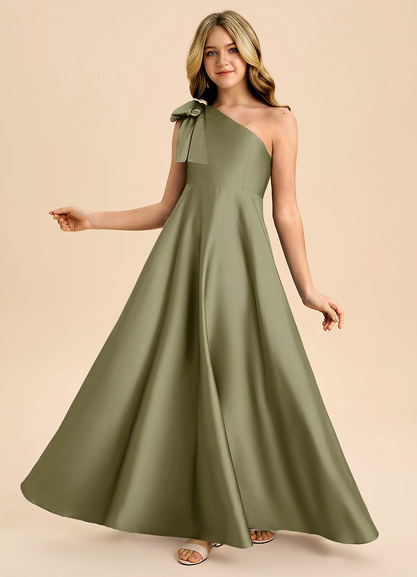 Azazie Penguin Junior Abito A-Line in Raso Elasticizzato Fiocco Pistacchio image1