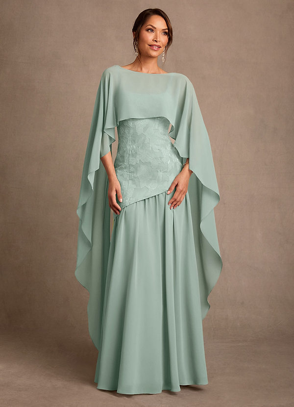 Azazie Flossie Vestidos para la madre de la novia Vestido Agave de Gasa de Corte en A con Plisado image1