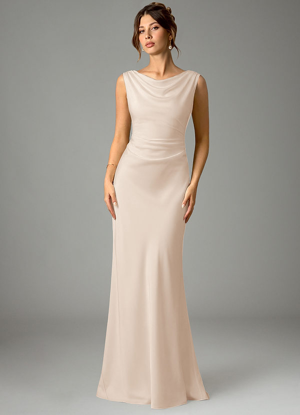 Azazie Kieryn Bridesmaid Dresses White Alabaster Mermaid Pleated Stretch Satin Dress image1