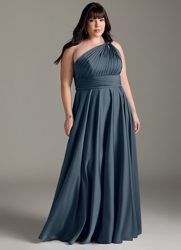 Azazie Charlize Bridesmaid Dresses Twilight A-Line One Shoulder Stretch Satin Dress image1