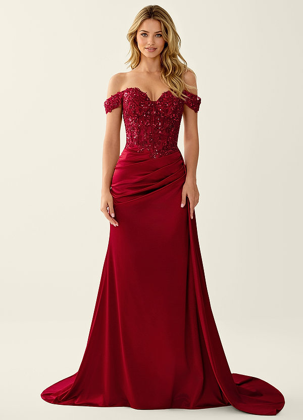 Nerine Rood Kanten korsetjurk met vetersluiting op de rug, zeemeerminjurk voor het bal image1