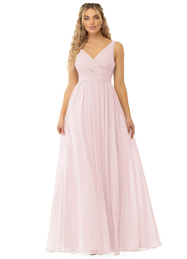 Azazie Kora Bridesmaid Dresses Blushing Pink A-Line Pleated Chiffon Dress image1