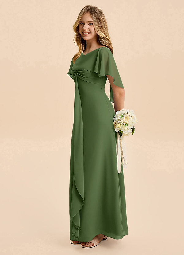 Azazie Selena Junior Olive A-Line Ruched Chiffon Dress image1
