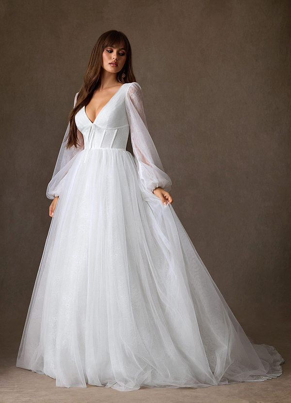 Azazie Cressida Wedding Dresses Diamond White Ball-Gown Lace Tulle Dress image1