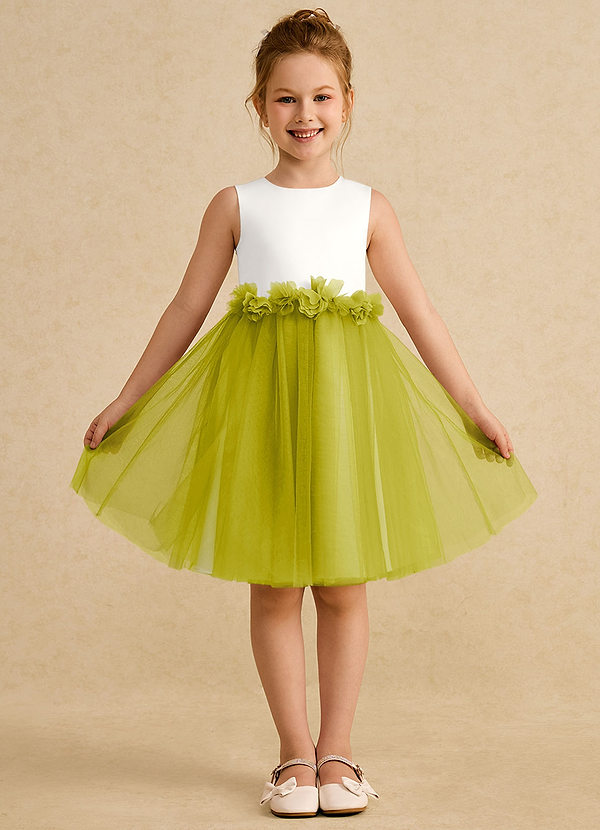 Azazie Louisa Robes de cortège enfant Robe Trapèze en Tulle Sans manches Ivoire Citronnelle image1