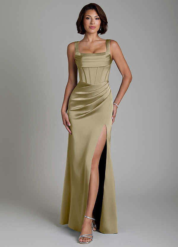 Azazie Amora Bridesmaid Dresses Moss Green Mermaid Corset Stretch Satin Dress image1