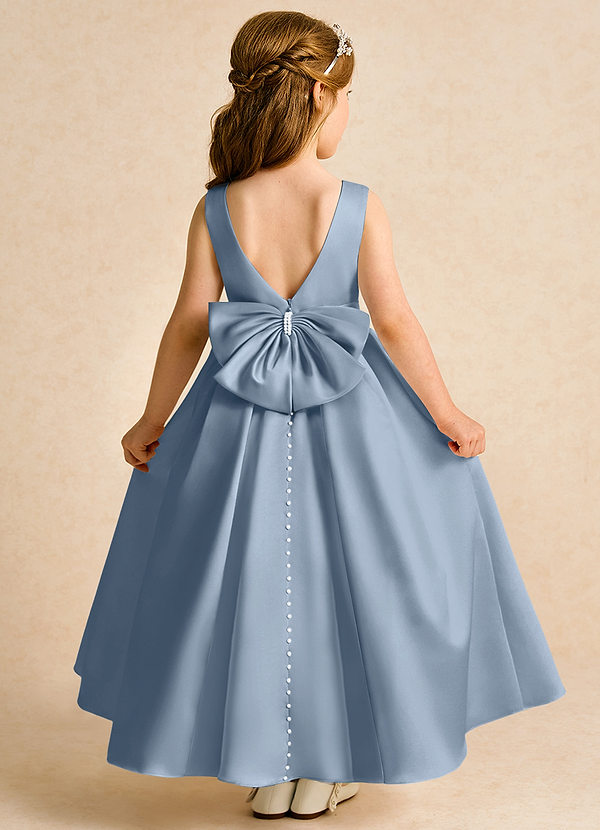 Azazie Cherry Flower Girl Dresses Dusty Blue Dusty Blue Ball-Gown Pleated Matte Satin Dress image1
