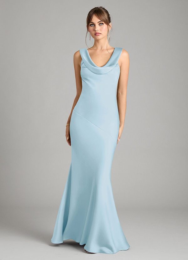 Azazie Rylina Vestidos Dama de Honor Vestido de Azul Cielo de Satén Elástico de Corte Sirena image1