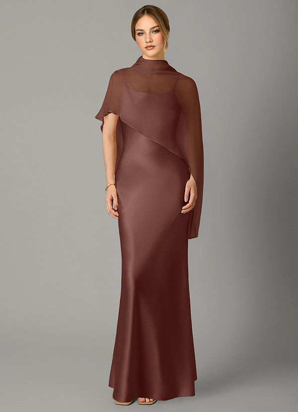 Azazie Jaleesa Morsiusneitojen mekot A-linja Korkea kaulus Joustava satiini Lattian pituus Pukeutua image1