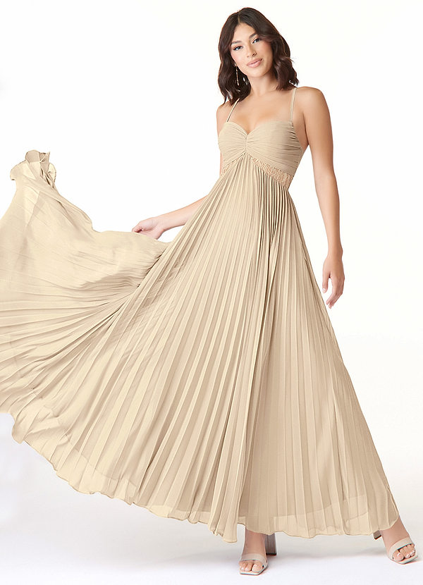 Azazie Devyn Bridesmaid Dresses Champagne A-Line Corset Chiffon Dress image1