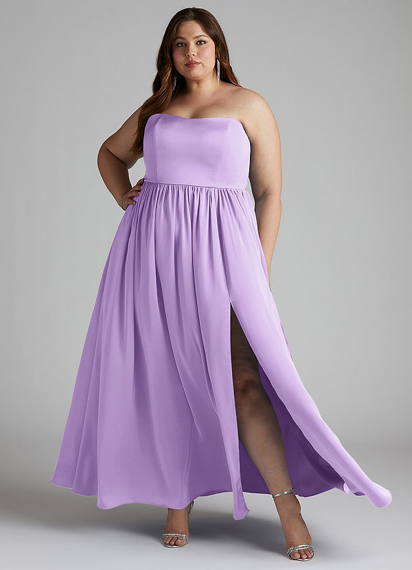 Azazie Morana Bridesmaid Dresses Lilac A-Line Off the Shoulder Stretch Satin Convertible Dress image1