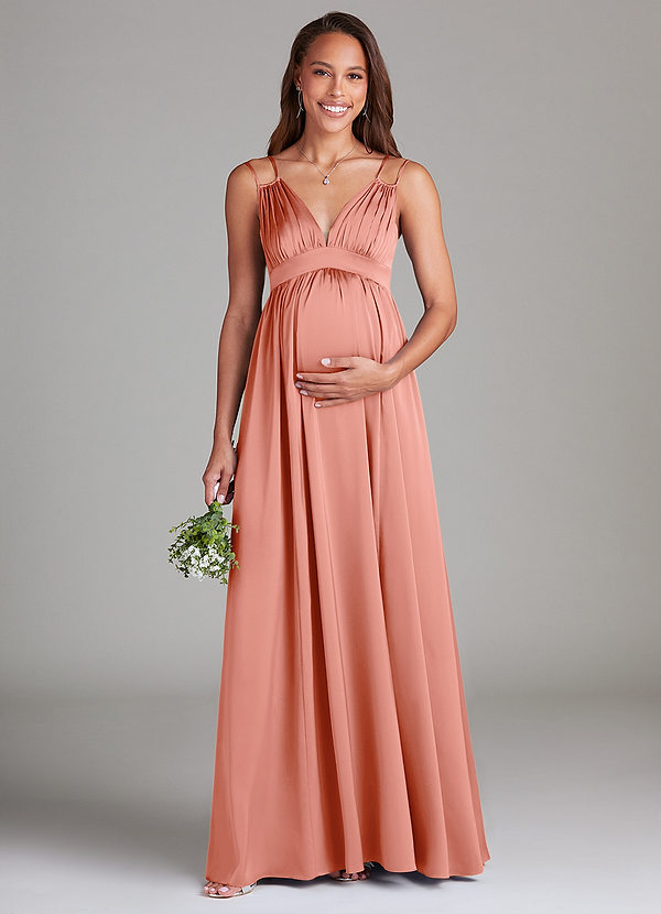 Azazie Emree Vestidos de dama de honor de maternidad Vestido de Corte En A Con bolsillos Hasta el suelo Satén Elástico image1