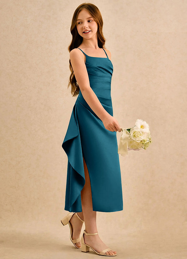 Azazie Canna Girls Formal Klänningar för brudeflicka Klä A-Line i Stretch Satin Plisserad image1