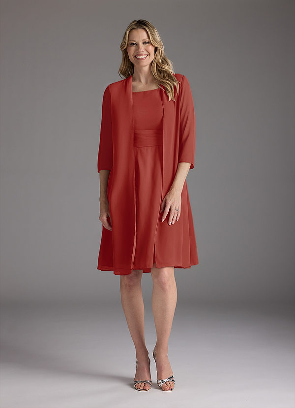 Azazie Shirley Robe Mère de la Mariée & du Marié Robe Trapèze en Mousseline de soie Plissé Scoop Terracotta image1