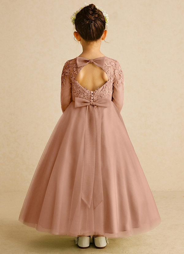 Azazie Precious Blumenkinder Kleider A-Linie Spitze Tüll Kleid Champagner Rosa image1