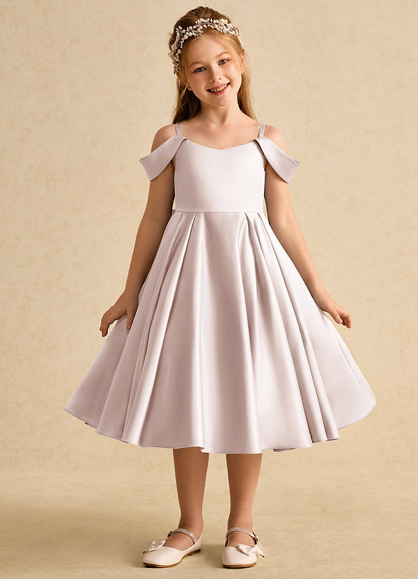 Azazie Favia Flower Girl Dresses Rose Petal A-Line Off the Shoulder Matte Satin Dress image1