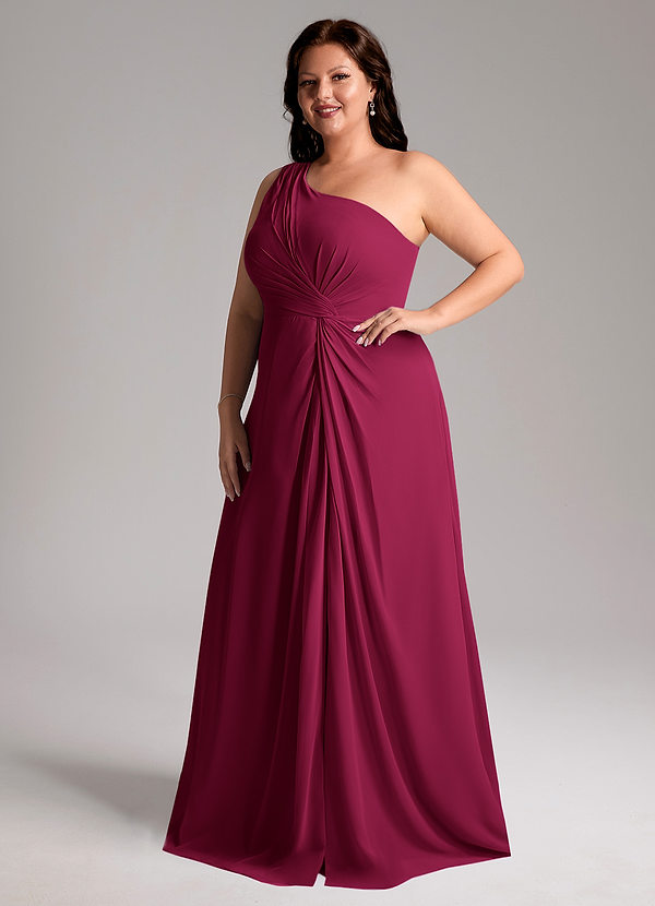 Brooke Bridesmaid Dresses Burgundy A-Line One Shoulder Chiffon Dress image1
