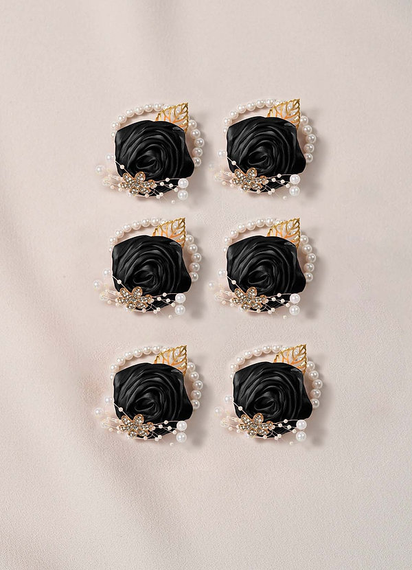 front Lot de 6 corsages de poignet assortis pour demoiselles d'honneur avec bracelet en perles